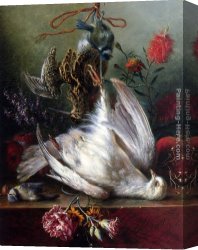 The Bird Seller Canvas Paintings - A Still Life With Birds, Carnations, Lilacs, Apples And A Pomegranate by George Jacobus Johannes Van