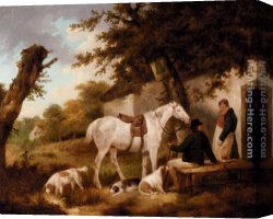 Resting Canvas Paintings - Travellers Resting Outside The Bell Inn by George Morland