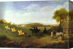 Stubbs Canvas Paintings - Racehorses Belonging to the Duke of Richmond Exercising at Goodwood by George Stubbs