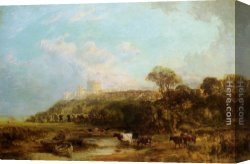 Prospecting for Cattle Range Canvas Paintings - Cattle watering Windsor Castle beyond by George Vicat Cole