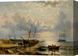 Willem Canvas Paintings - Figures on the Beach by George Willem Opdenhoff