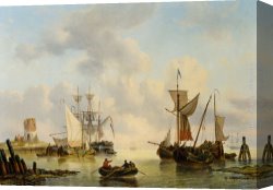 Calm Canvas Paintings - Sailing Vessels in a Calm by George Willem Opdenhoff