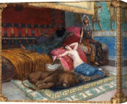 Antoine Canvas Paintings - L'esclave et le lion by Georges Antoine Rochegrosse