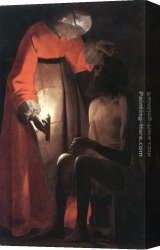 Job Canvas Paintings - Job mocked by his wife by Georges de La Tour