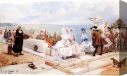 Regatta Canvas Paintings - Elegant Figures Watching the Regatta by Georges Jules Victor Clairin