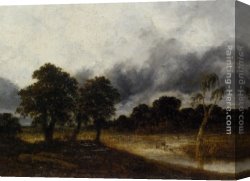 Shepherd Canvas Paintings - A Shepherd and his Herd Crossing the River before the Storm by Georges Michel