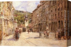 Bern Canvas Paintings - A Street Scene in Bern by Georges Stein