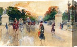 Busy Canvas Paintings - Busy Traffic On The Champs Elysees, Paris by Georges Stein