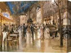 Evening on a Parisian Boulevard Canvas Paintings - Evening on a Parisian Boulevard by Georges Stein