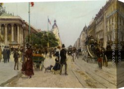 Fiacre Rue Bonaparte Canvas Paintings - Rue du Colisee by Georges Stein