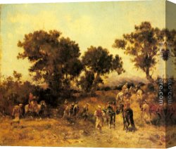 A Hunting Morn Canvas Paintings - An Arab Hunting Party by Georges Washington