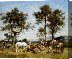 Setting Canvas Paintings - Setting up camp by Georges Washington