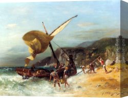Departure Canvas Paintings - The Fishermen's Departure by Georges Washington