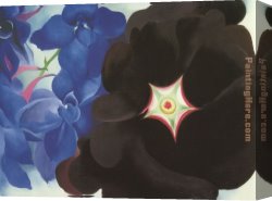 In Blue Canvas Paintings - Black Hollyhock Blue Larkspur 1930 by Georgia O'Keeffe