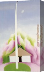 House with Scaffolding Canvas Paintings - Flagpole And White House by Georgia O'Keeffe