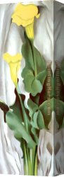 Yellow Canvas Paintings - Yellow Calla-Green Leaves by Georgia O'Keeffe