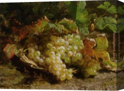 Grapes Canvas Paintings - A still life with grapes in a basket by Geraldine Jacoba Van De Sande Bakhuyzen