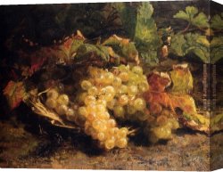 Grapes Canvas Paintings - Autumn Treasures Grapes In A Wicker Basket by Geraldine Jacoba Van De Sande Bakhuyzen