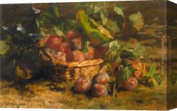 Plums Canvas Paintings - Still life with Plums in a Basket by Geraldine Jacoba Van De Sande Bakhuyzen