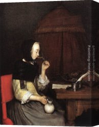 Gerard De Lairesse Canvas Paintings - A Woman drinking Wine by Gerard ter Borch