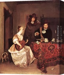 Gerard Canvas Paintings - A Young Woman Playing a Theorbo to Two Men by Gerard ter Borch