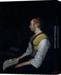 Peasant Canvas Paintings - Girl in Peasant Costume. Probably Gesina, the Painter's Half-Sister by Gerard ter Borch
