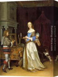 Toilette Canvas Paintings - Lady at her Toilette by Gerard ter Borch