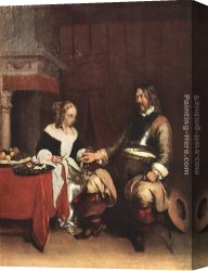 Gerard Canvas Paintings - Man Offering a Woman Coins by Gerard ter Borch