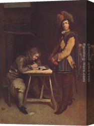 A Lady Writing a Letter Canvas Paintings - Officer Writing a Letter by Gerard ter Borch