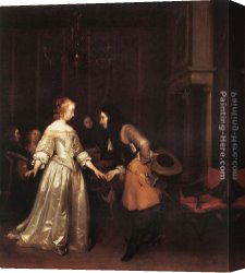 Gerard De Lairesse Canvas Paintings - The Dancing Couple by Gerard ter Borch