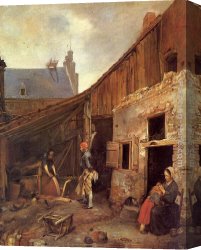 Stone Canvas Paintings - The Family of the Stone Grinder by Gerard ter Borch