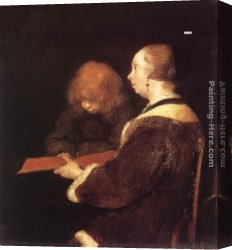 Lessons Canvas Paintings - The Reading Lesson by Gerard ter Borch