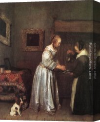 Peasant Hanging Out The Washing Canvas Paintings - Woman Washing Hands by Gerard ter Borch