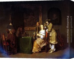 Pleasant Company Canvas Paintings - An Elegant Company Playing Cards by Gerbrand van den Eeckhout