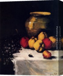 Apples Peaches Pears And Grapes Canvas Paintings - A Still Life With Apples And Grapes by Germain Theodure Clement Ribot