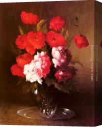 Glass Canvas Paintings - Pink Peonies and Poppies in a Glass Vase by Germain Theodure Clement Ribot