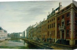 Amsterdam Canvas Paintings - The Bend in the Herengracht near the Nieuwe Spiegelstraat, Amsterdam by Gerrit Adriaensz. Berckheyde