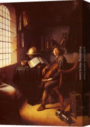 The Violinist Canvas Paintings - An Interior with a Young Violinist 1637 by Gerrit Dou