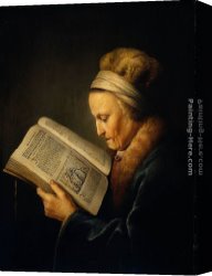 Reading a Book Canvas Paintings - Old Woman Reading a Lectionary by Gerrit Dou