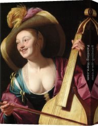 Playing Hide And Seek Canvas Paintings - A young woman playing a viola da gamba by Gerrit van Honthorst