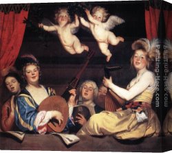 Balcony Canvas Paintings - Concert on a Balcony by Gerrit van Honthorst