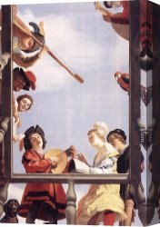 Musical Instruments Canvas Paintings - Musical Group on a Balcony by Gerrit van Honthorst