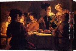 Supper Canvas Paintings - Supper With The Minstrel And His Lute by Gerrit van Honthorst