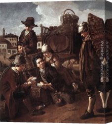 Piazza Canvas Paintings - Evening at the Piazza by Giacomo Ceruti