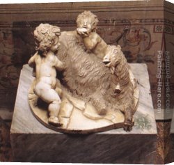 Jupiter And Antiope Canvas Paintings - The Goat Amalthea with the Infant Jupiter and a Faun by Gian Lorenzo Bernini