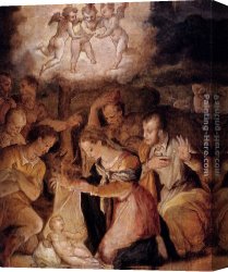 Nativity Canvas Paintings - The Nativity With The Adoration Of The Shepherds by Giorgio Vasari