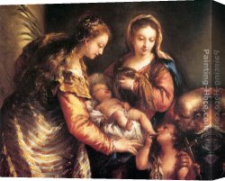 Holy Family Canvas Paintings - Holy Family with St John the Baptist and St Catherine by Giovanni Antonio Guardi