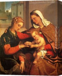 Mystic Canvas Paintings - The Mystic Marriage Of St. Catherine by Giovanni Battista Moroni