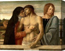 Christ on The Cross with The Two Maries And St John Canvas Paintings - Dead Christ Supported by the Madonna and St. John by Giovanni Bellini
