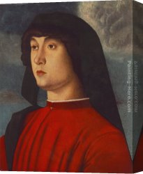 Portrait of a Young Man (detail) Canvas Paintings - Portrait of a Young Man in Red by Giovanni Bellini